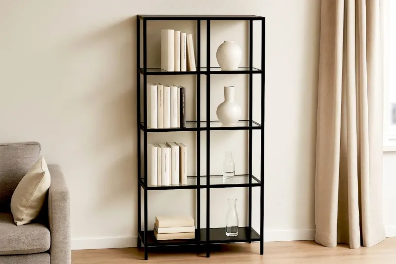 Стеллаж со стеклянными полками "Нора" гостиная 900